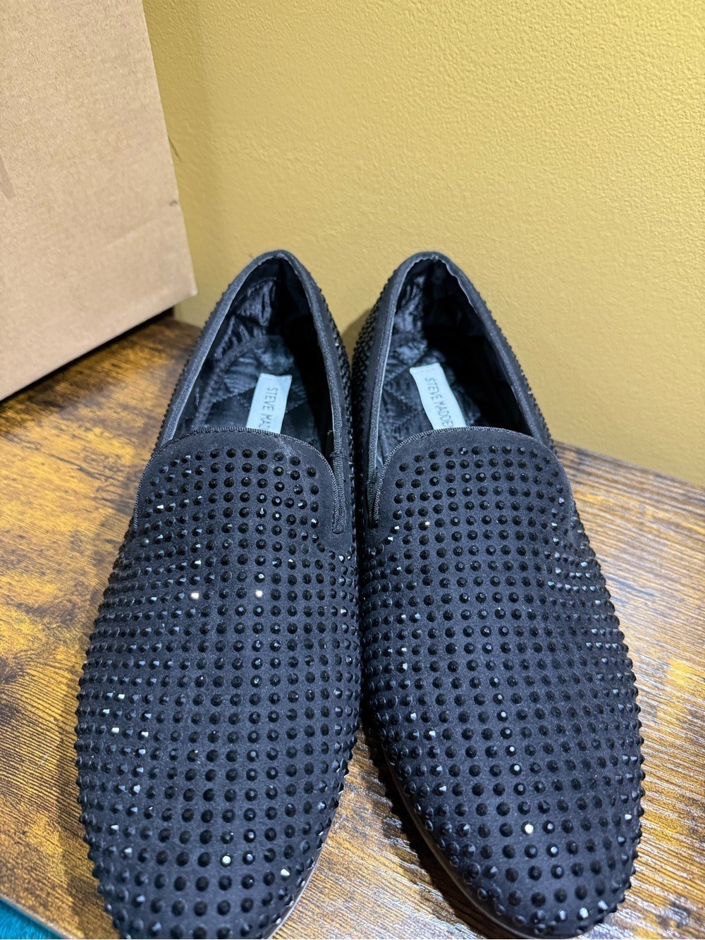 Steve Madden Black Studded Slip-On Loafers - Picture 2 of 6